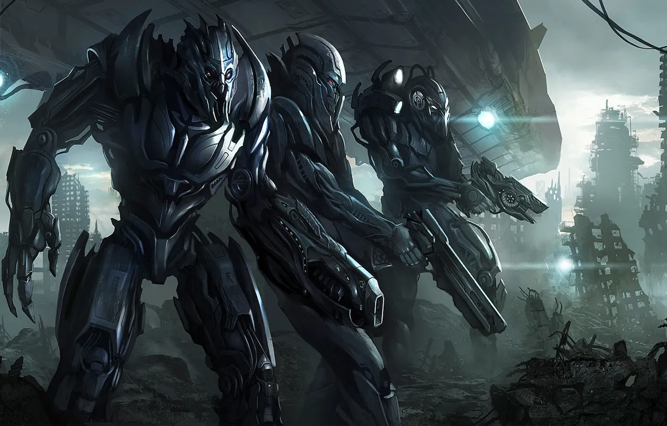 Photo wallpaper weapons, the game, graphics, UFO, art, alien, soldiers, destruction