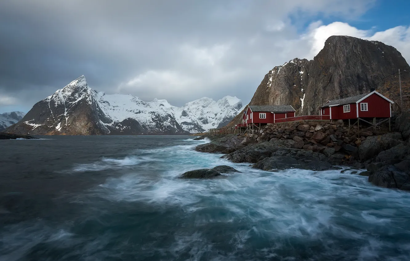 Photo wallpaper Norway, Lofoten archipelago, Hamnøy, Red Houses