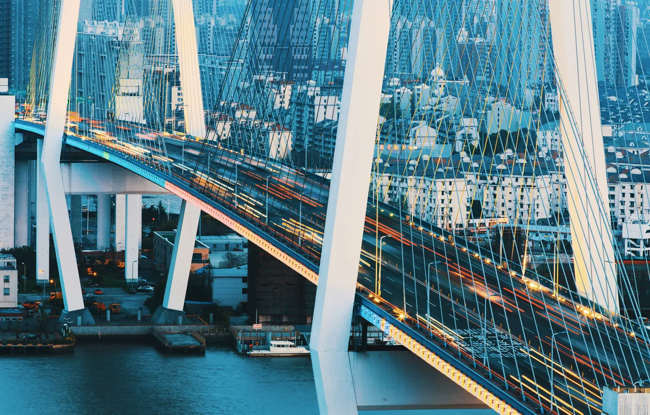 Photo wallpaper bridge, the city, China, Shanghai, dorgu