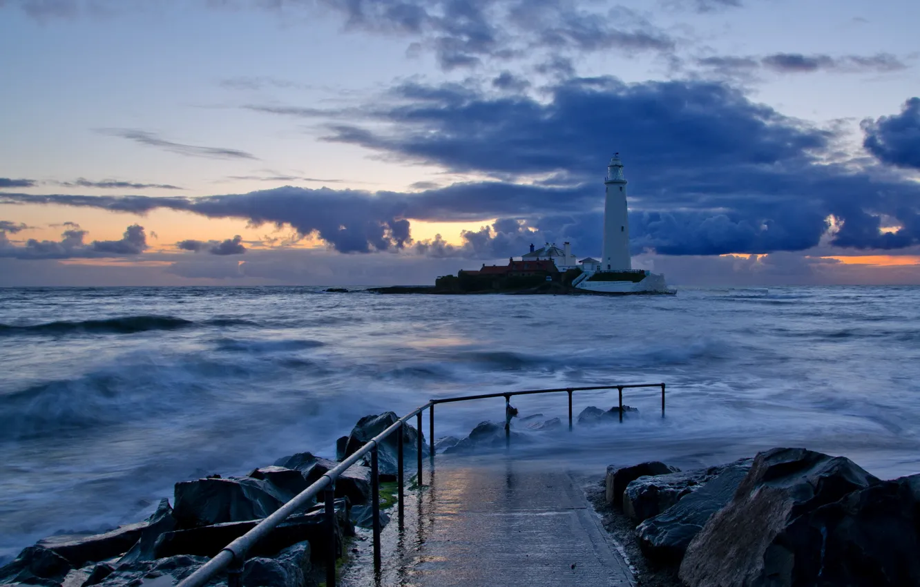 Photo wallpaper sea, landscape, night, lighthouse