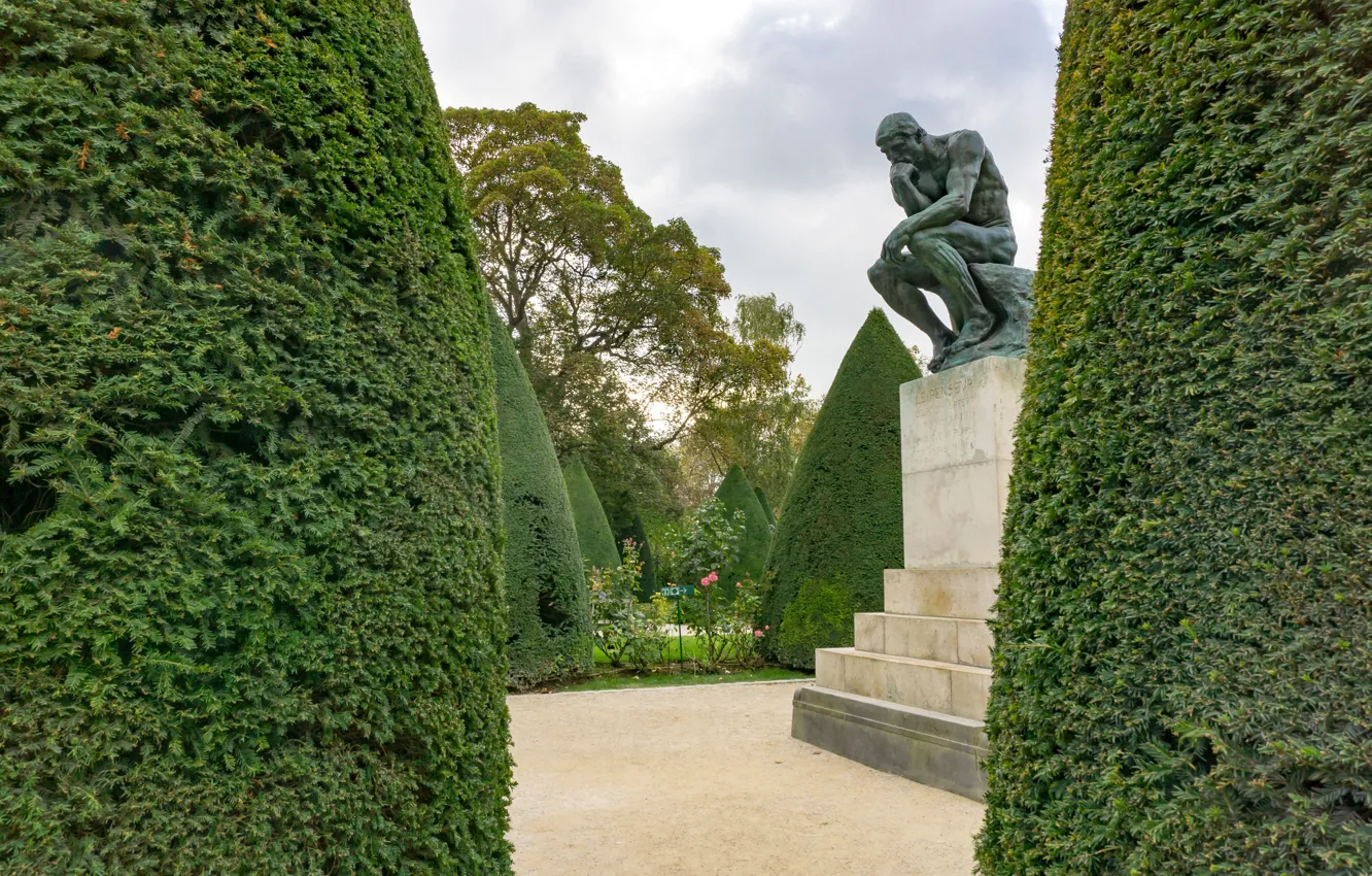 Photo wallpaper Park, France, Paris, sculpture, Thinker, Auguste Rodin