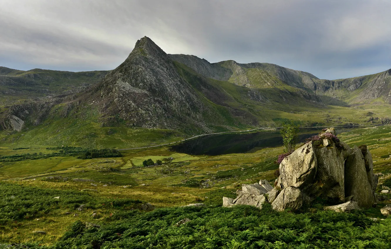 Photo wallpaper mountains, stones, rocks, Wales, Snowdonia