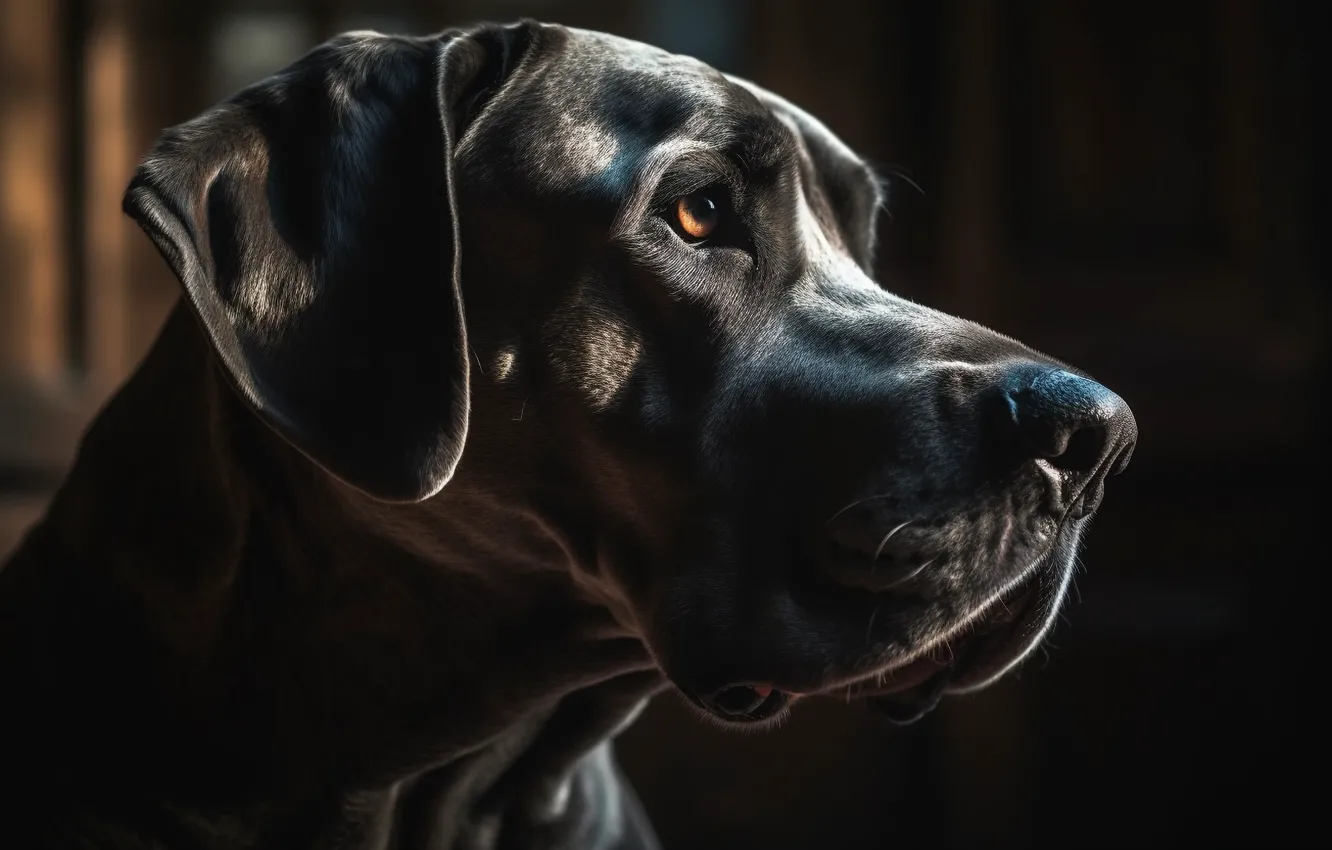 Photo wallpaper look, face, dog, side, digital art, Great Dane, AI art, The Art of Artificial Intelligence