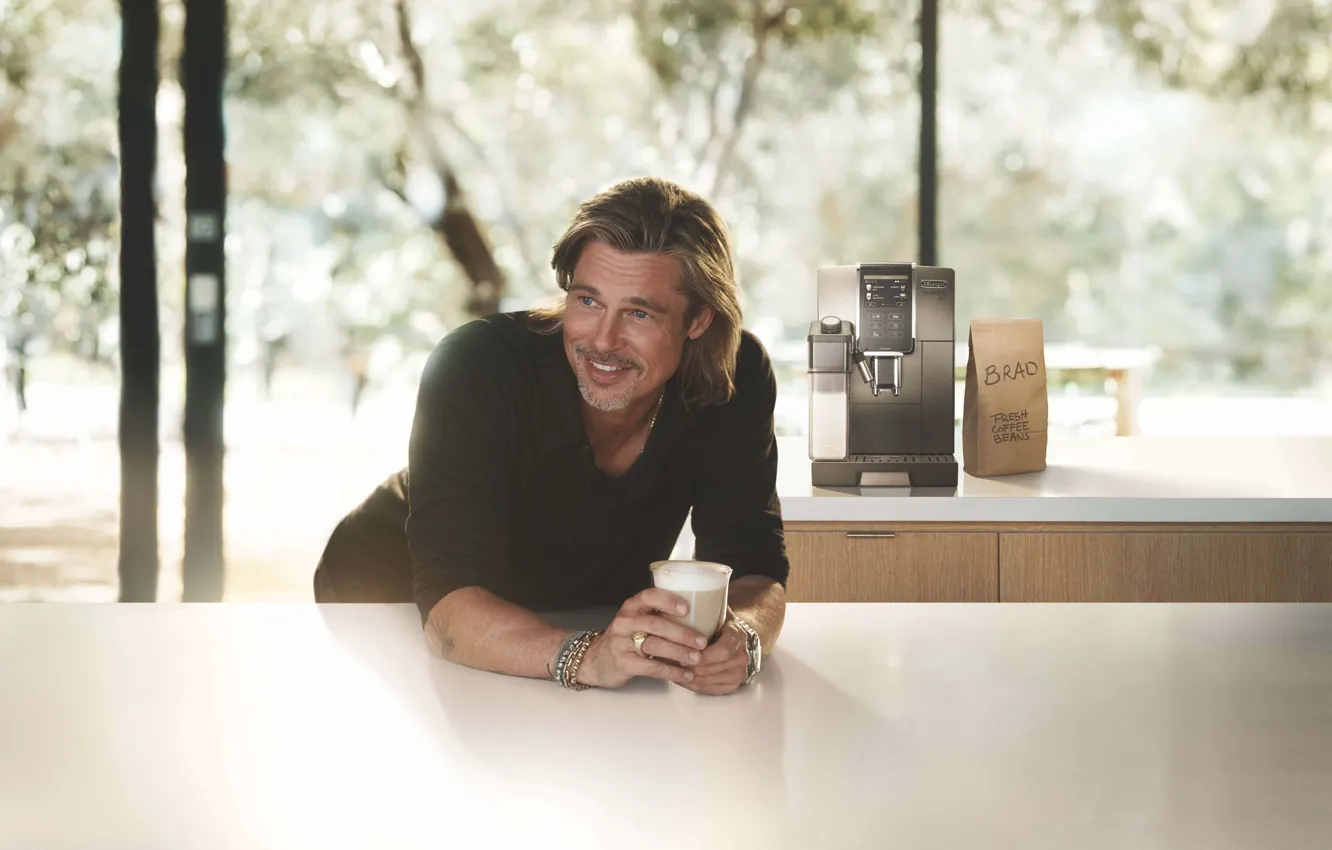 Photo wallpaper coffee, Brad Pitt, Brad Pitt, coffee, coffee machine, brand ambassador, William Bradley Pitt, William Bradley …