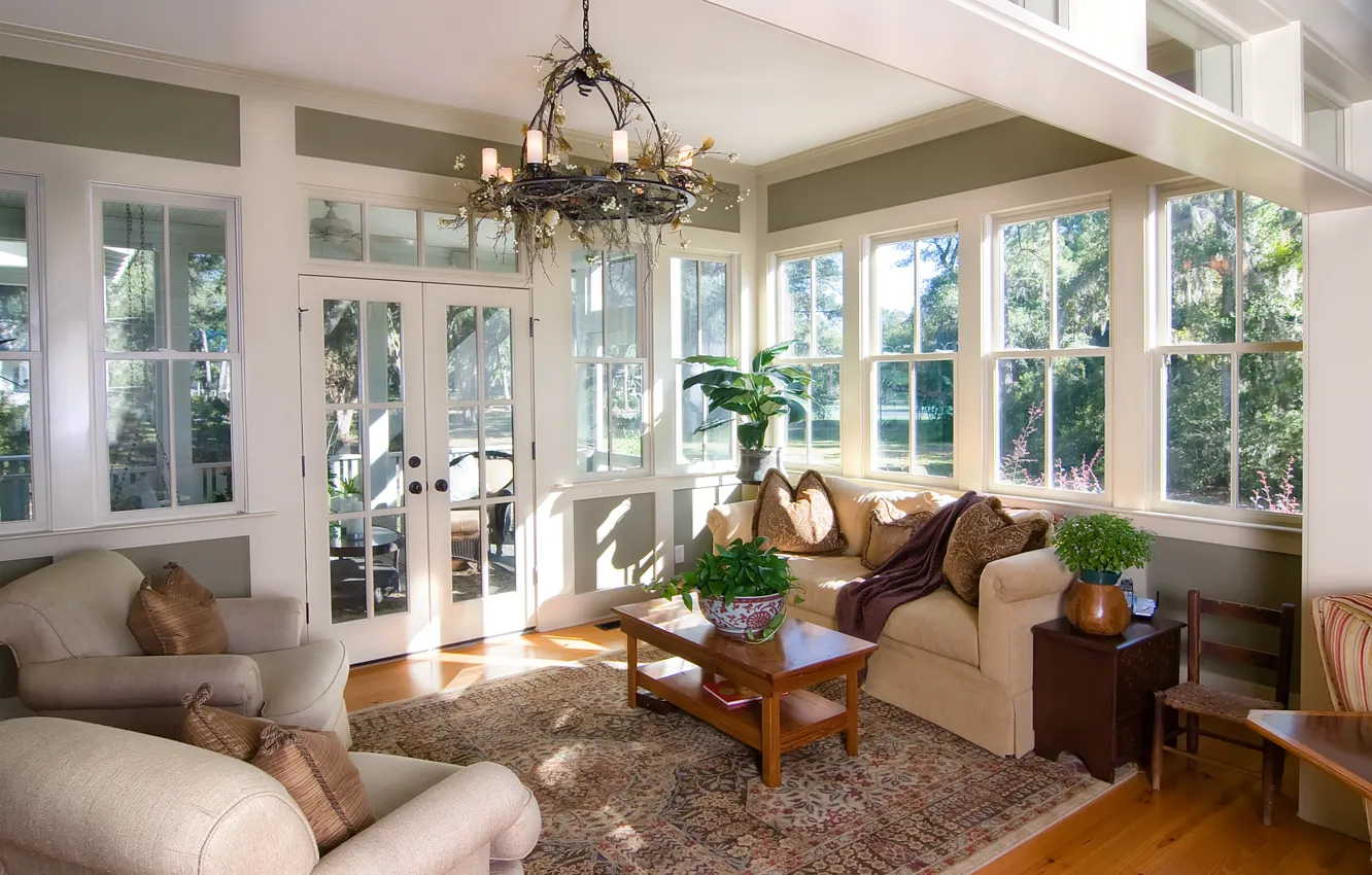 Photo wallpaper room, furniture, interior, window, Sunny, veranda, living room