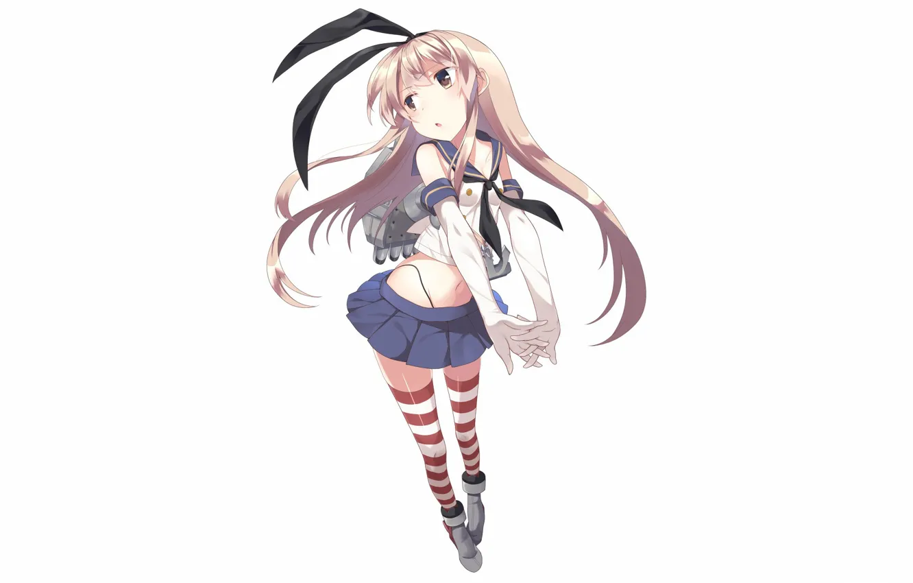 Photo wallpaper mini skirt, white background, long hair, striped stockings, sailor, gloves elbow, kantai collection, Naval Collection