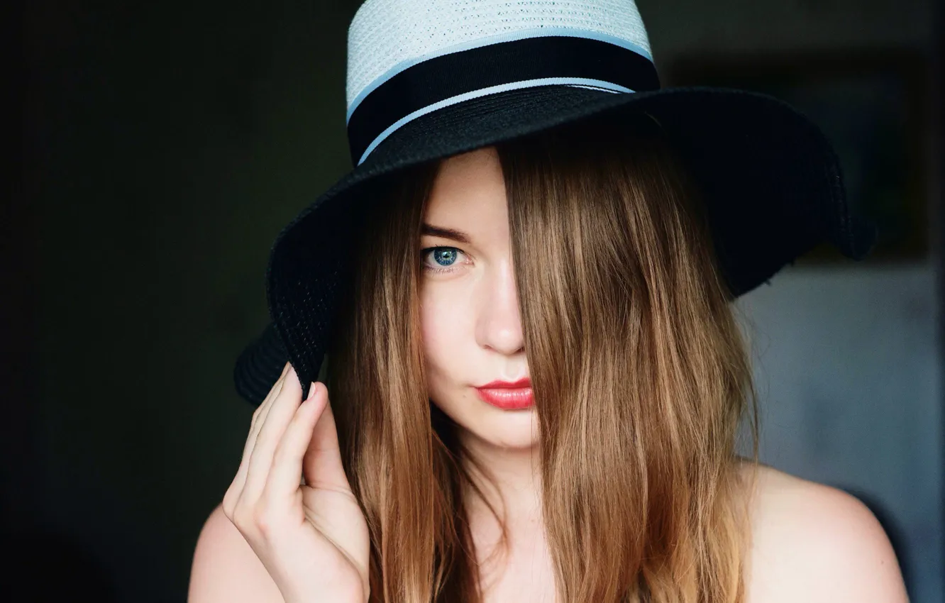 Photo wallpaper girl, macro, face, background, sweetheart, model, portrait, hat
