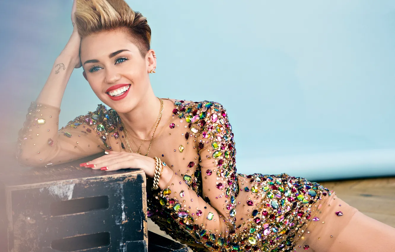 Photo wallpaper smile, tattoo, Miley Cyrus, Miley Cyrus