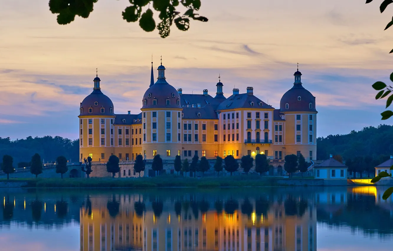 Photo wallpaper beauty, morning, Germany, the reflection in the water, Saxony, Saxony, Moritzburg Castle, Moritzburg Castle