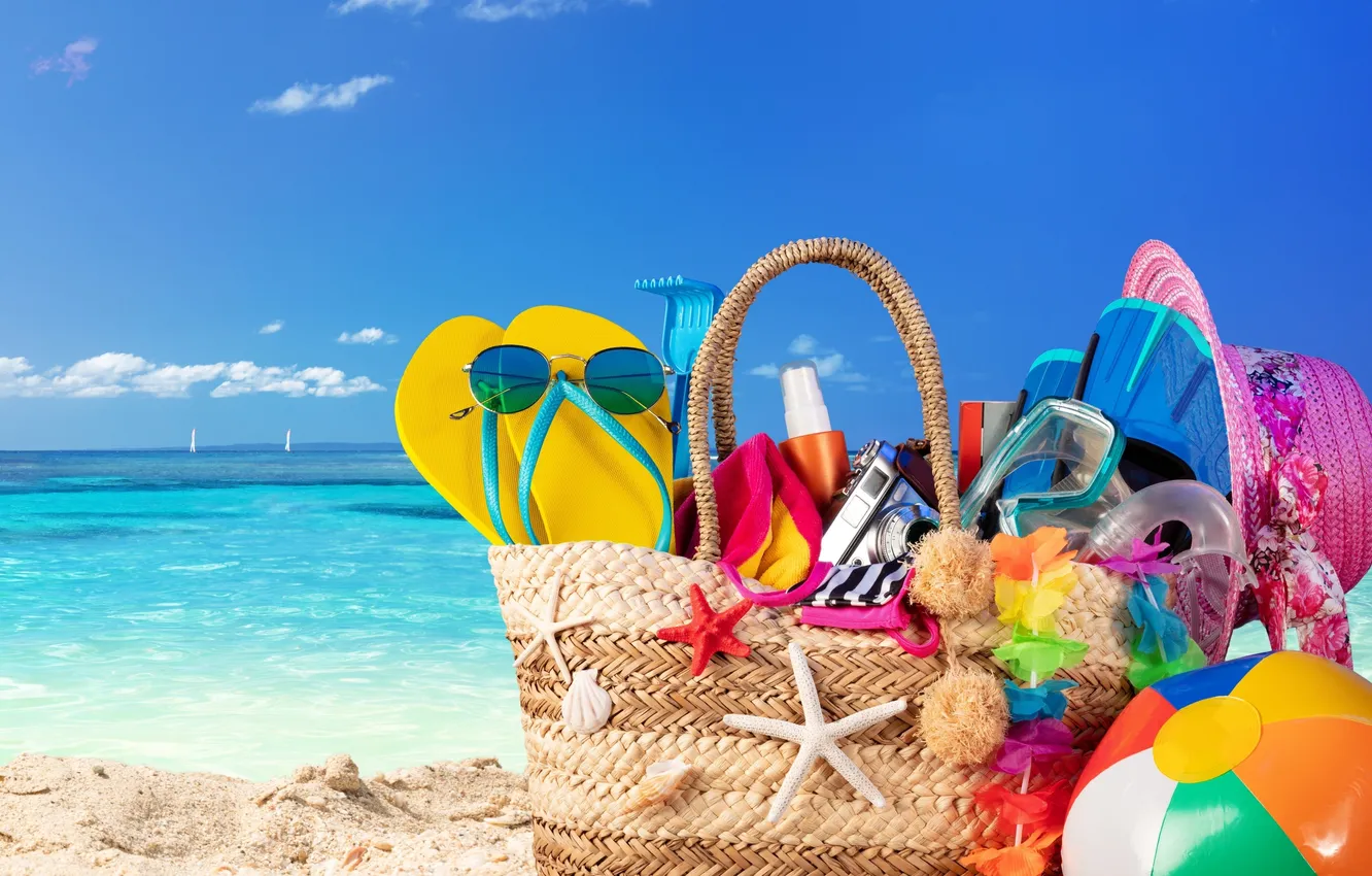 Photo wallpaper sand, sea, beach, summer, the sky, palm trees, stay, vacation