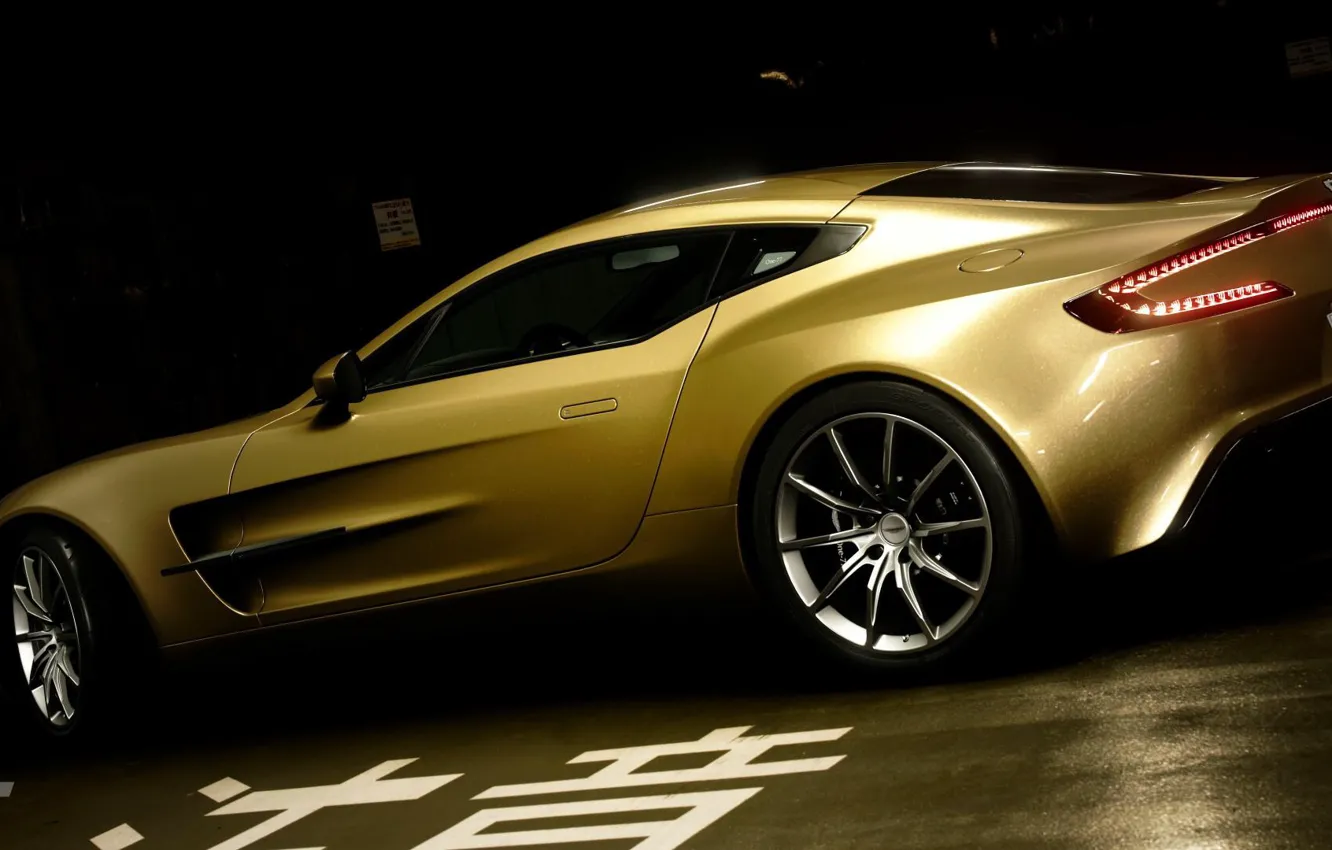 Photo wallpaper Aston Martin, ONE 77, Gold (Metal)