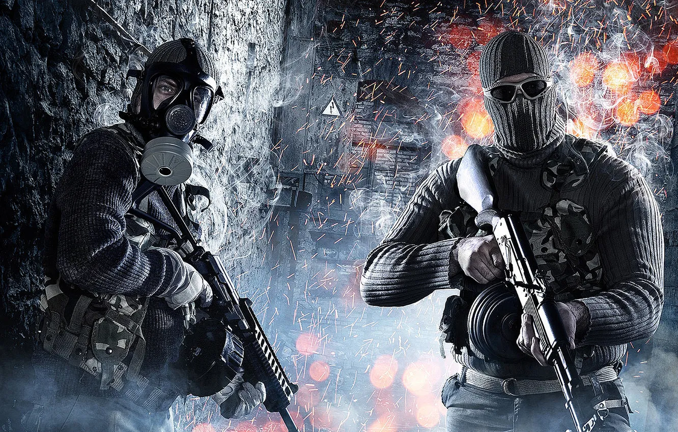 Photo wallpaper weapons, mask, glasses, machine, gas mask, Battlefield 3, Battlefield 3