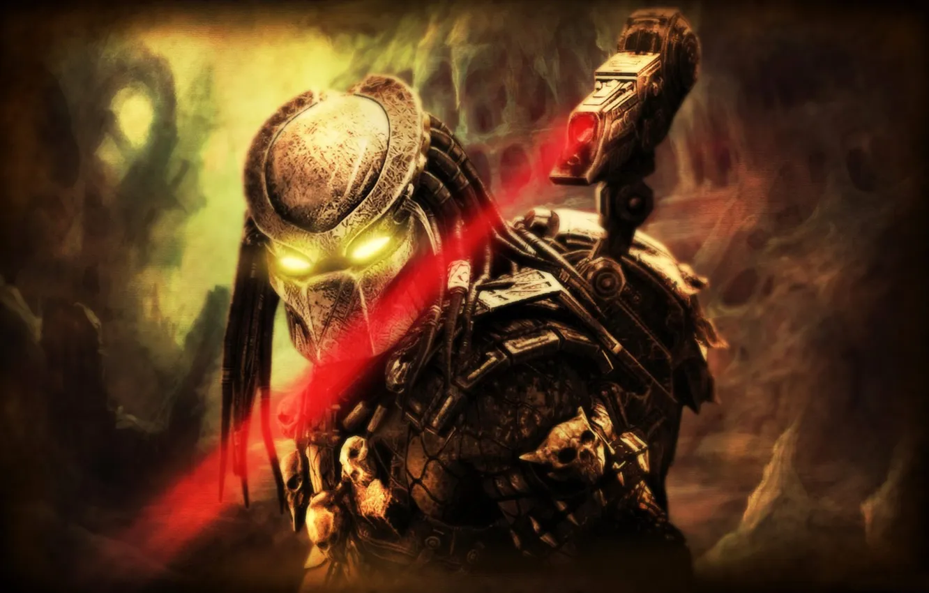 Photo wallpaper rays, weapons, skull, predator, being, helmet