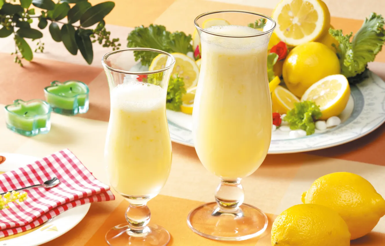 Photo wallpaper lemon, glass, candles, juice