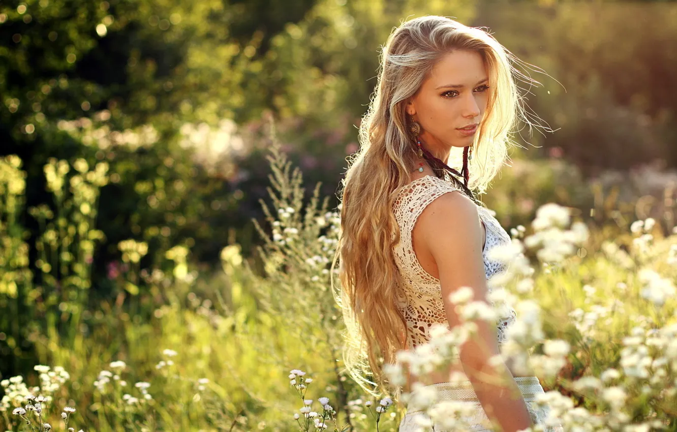 Photo wallpaper girl, nature, blonde