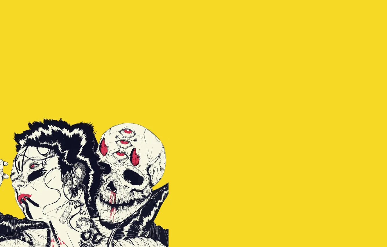 Photo wallpaper blood, skeleton, horns, blood, horns, tattoo, tattoo, skeleton