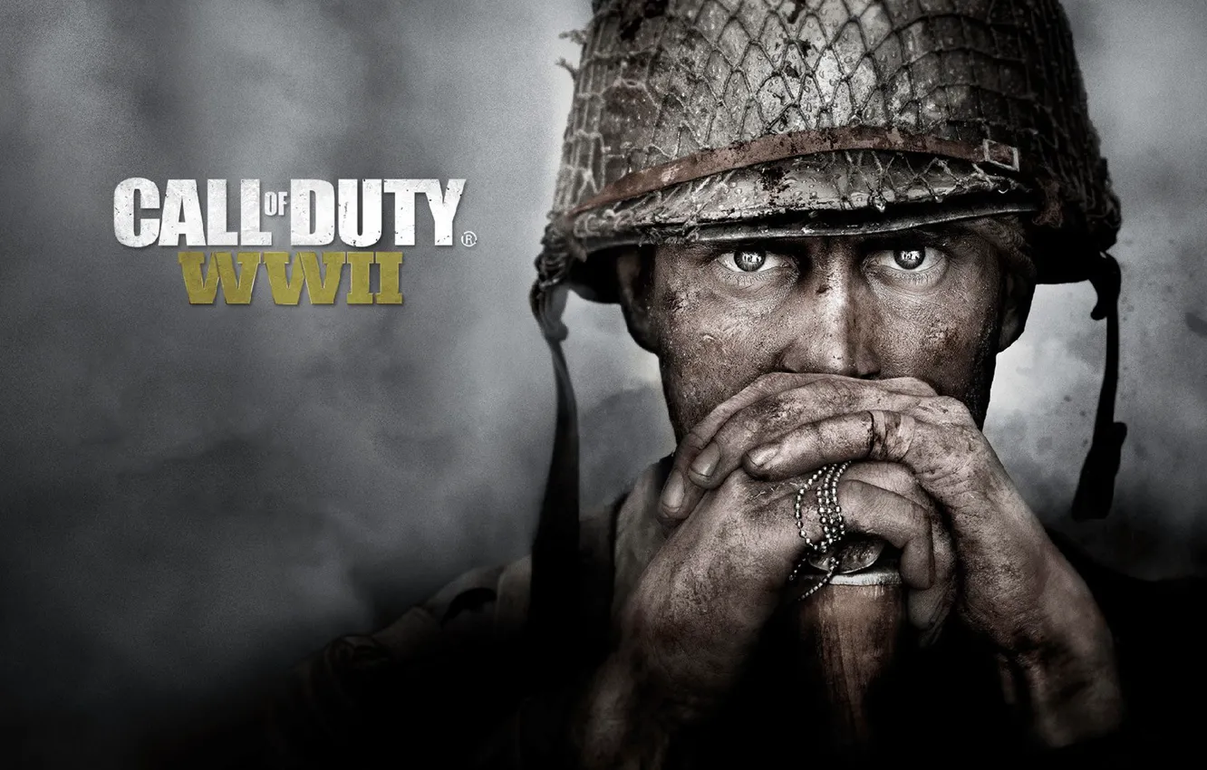 Photo wallpaper Call of Duty, soldier, war, eyes, fog, man, american, face