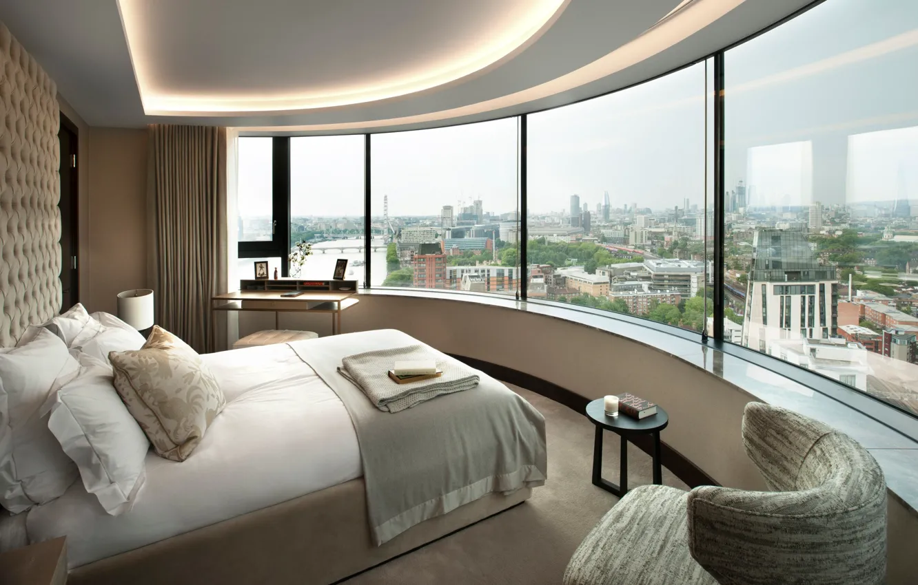 Photo wallpaper room, London, interior, megapolis, bedroom, by TG-Studio, Albert embankment, Corniche Penthouse
