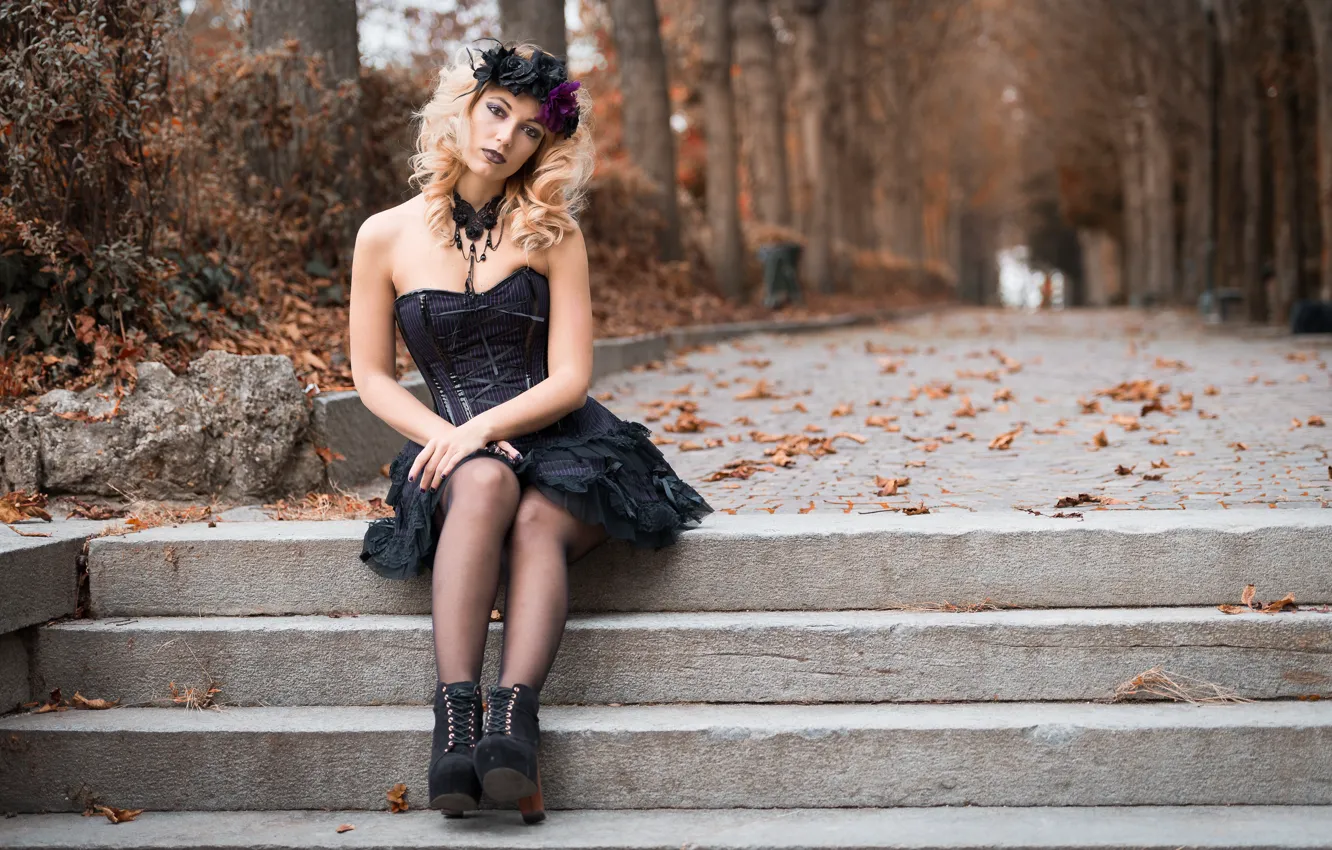 Photo wallpaper look, face, model, steps, legs, Deborah