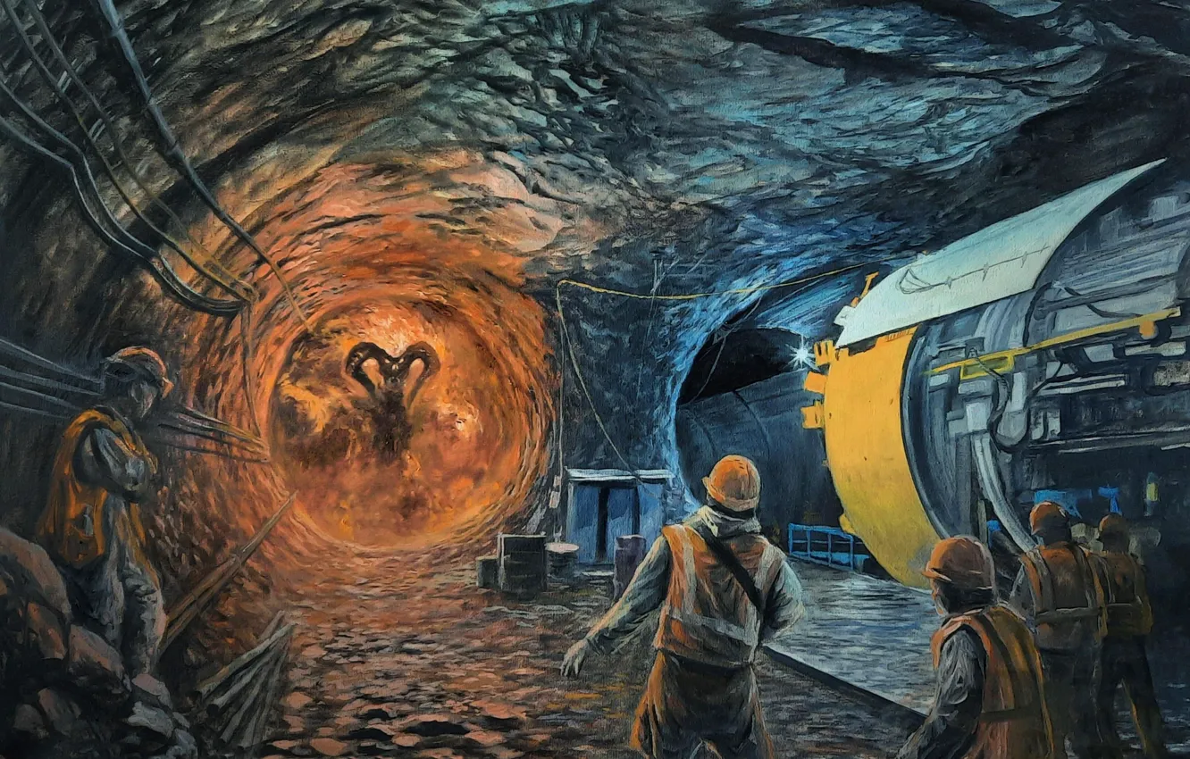 Photo wallpaper fear, metro, people, the demon, horns, evil, the devil, horror