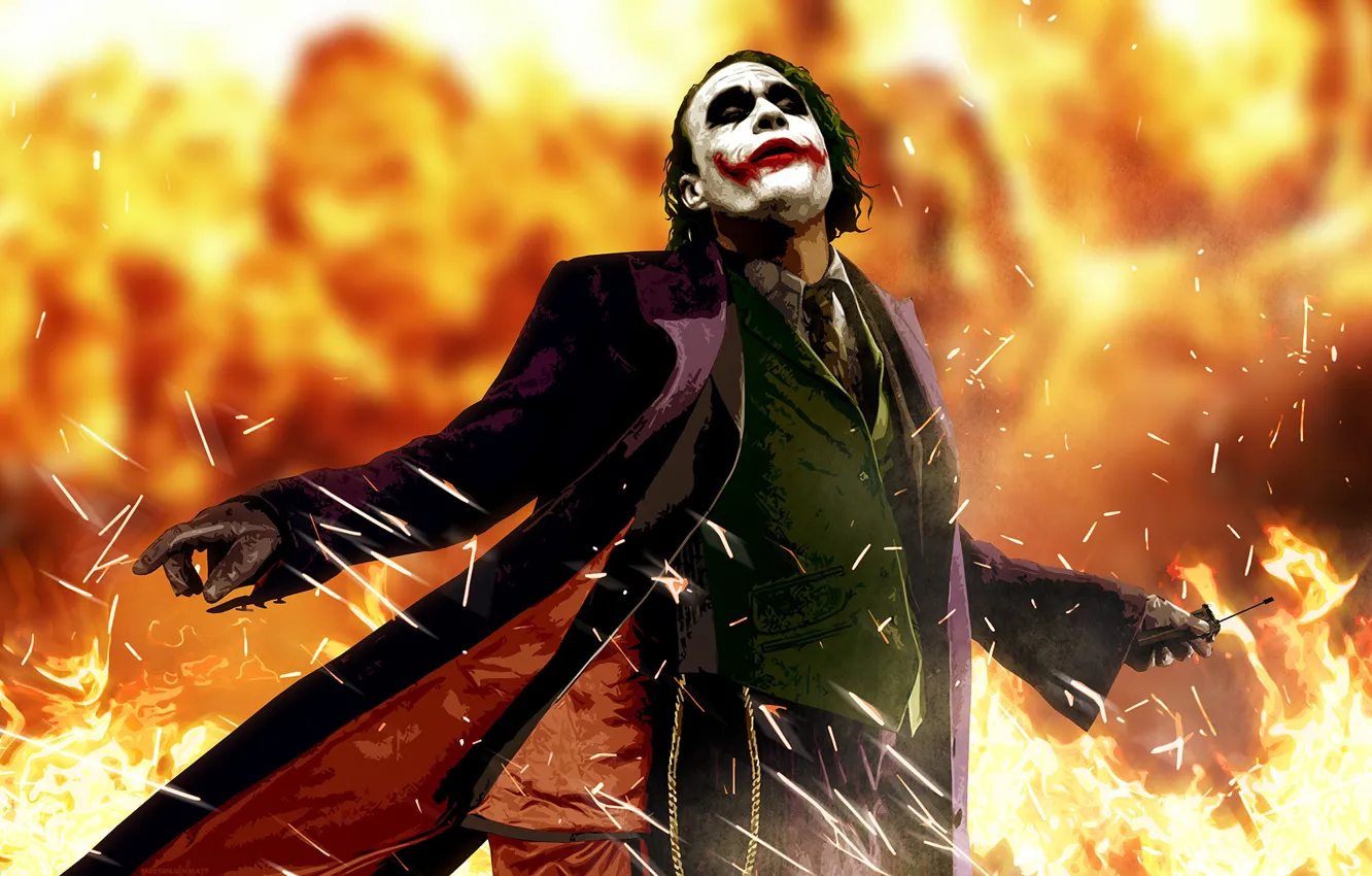 Photo wallpaper Joker, Flame, Joker, Heath Ledger, The Dark Knight