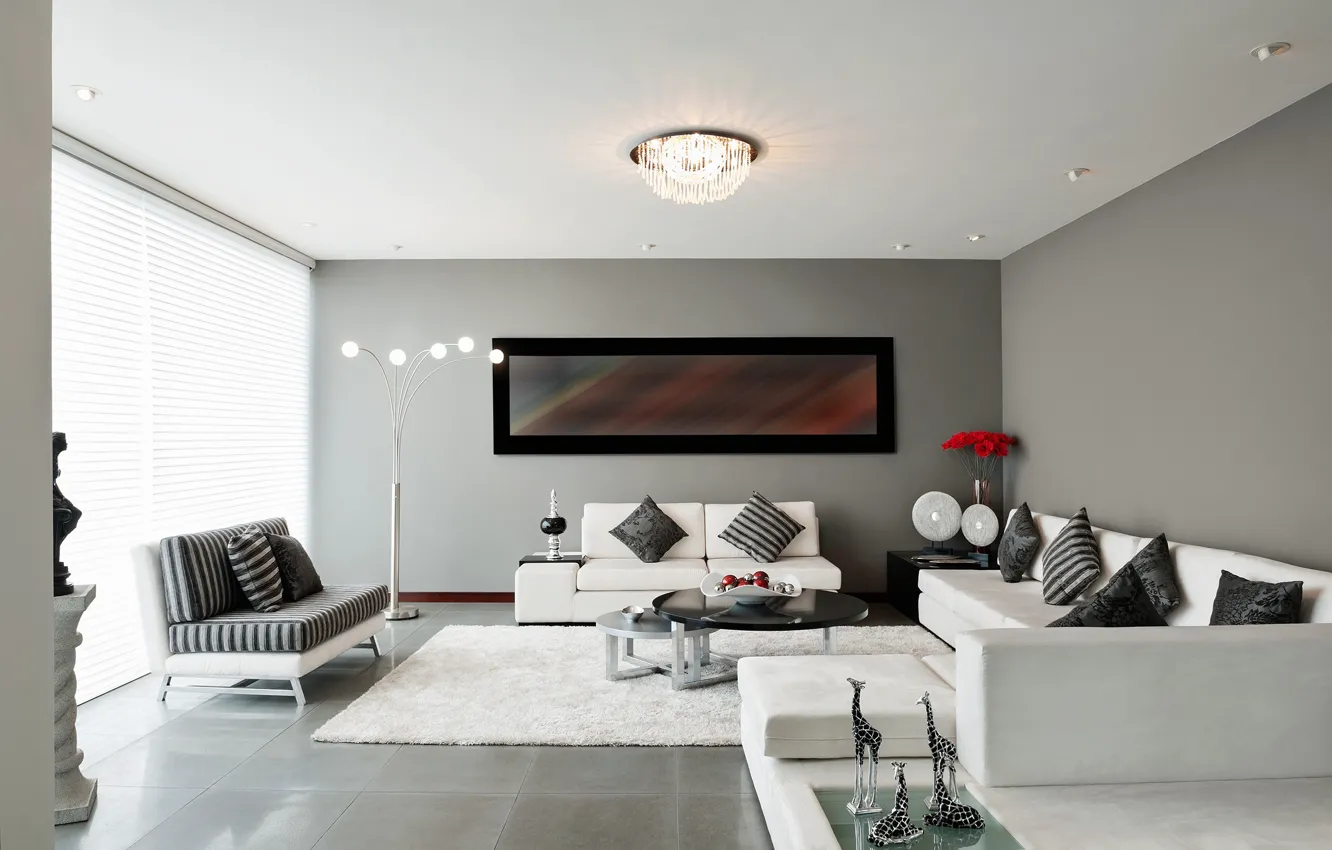 Photo wallpaper style, room, sofa, furniture, pillow, lamp, living room