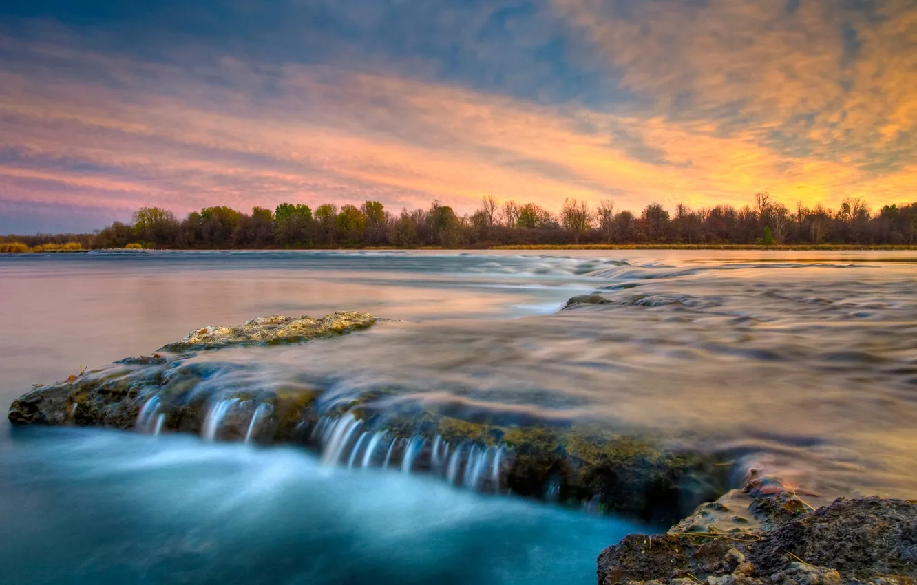 Photo wallpaper clouds, trees, river, Canada, QC, Coteau-du-Lac