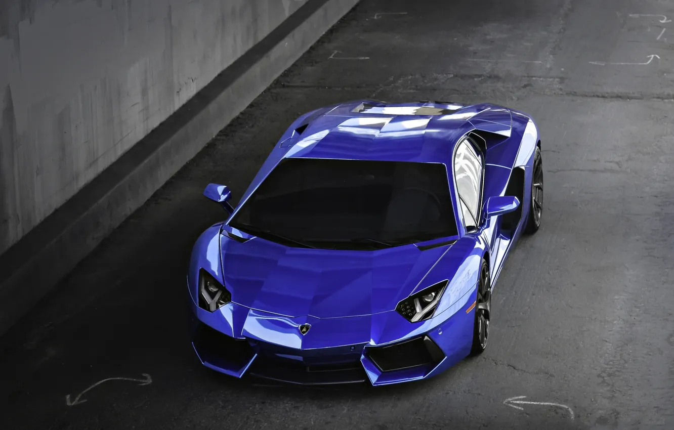 Photo wallpaper blue, lamborghini, blue, the view from the top, aventador, lp700-4, Lamborghini, aventador