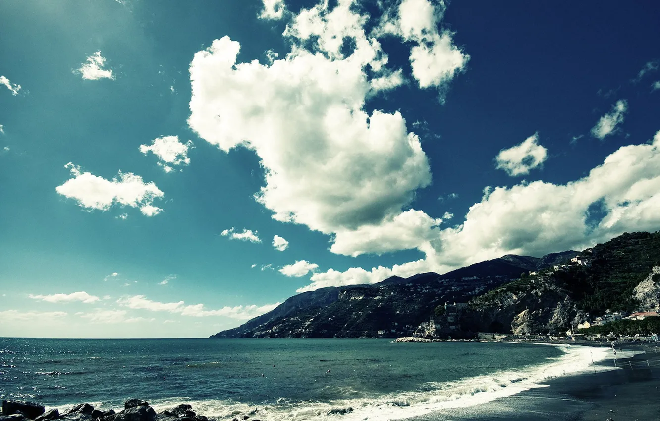 Photo wallpaper sea, beach, clouds, shore