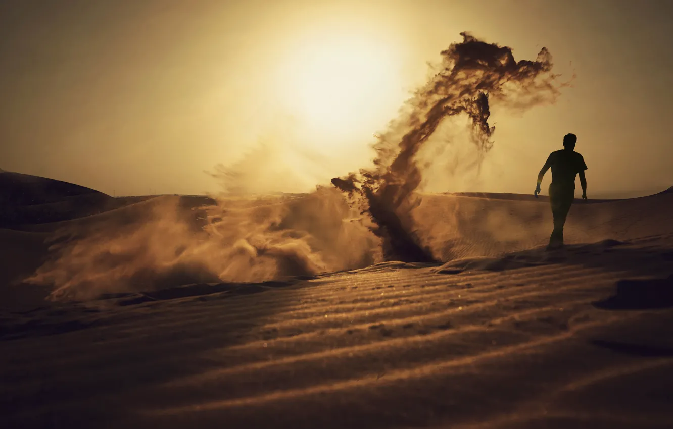 Photo wallpaper sand, dragon, silhouette