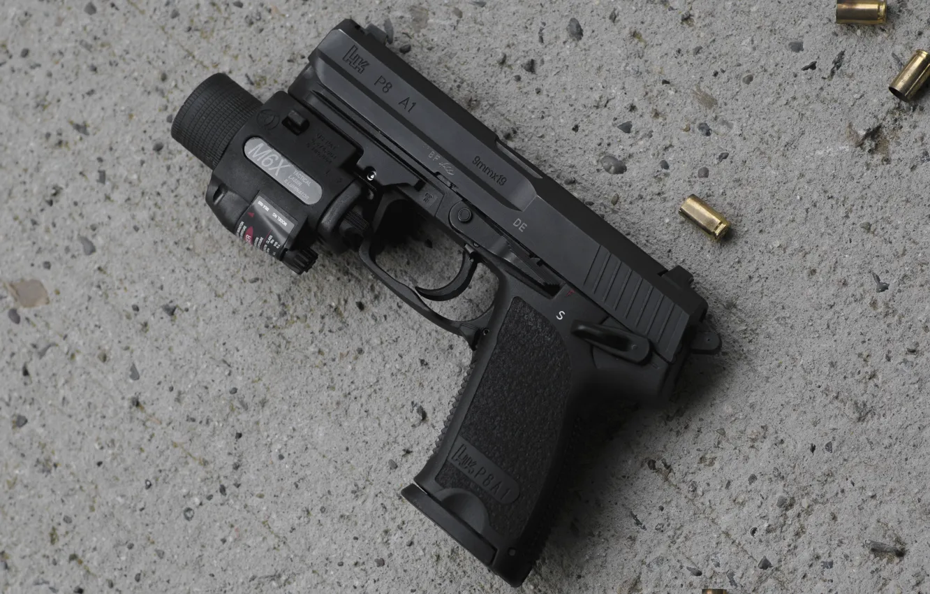 Photo wallpaper gun, background, flashlight, sleeve