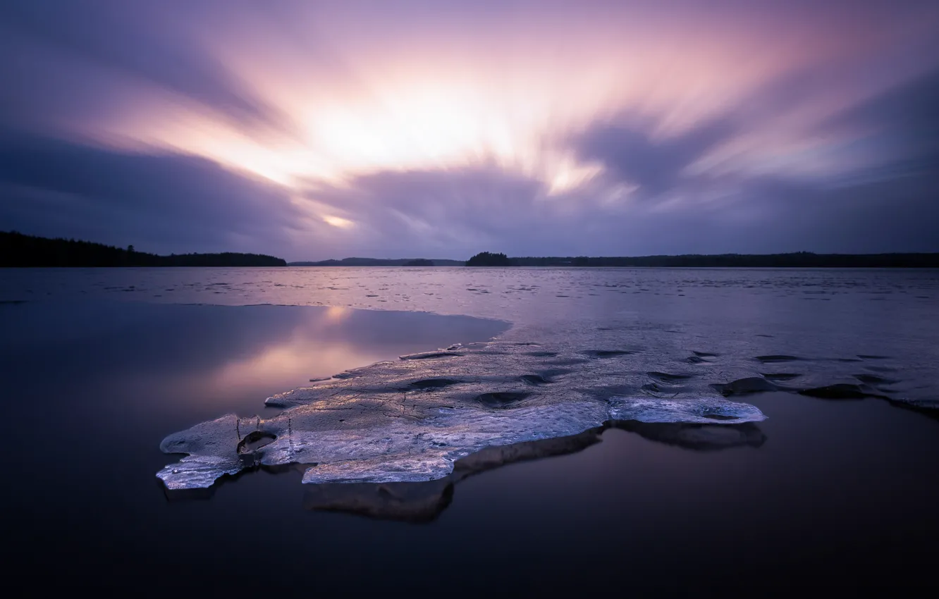 Photo wallpaper ice, sunset, lake, Sweden
