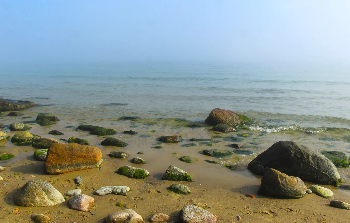 Photo wallpaper beach, sea, water, stones