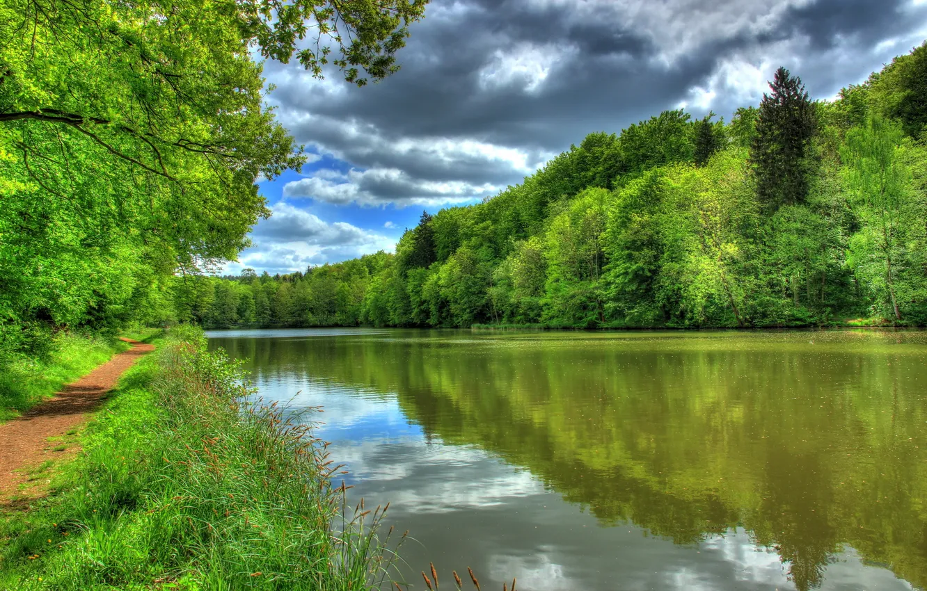 Photo wallpaper landscape, nature, river, HDR, Germany, path, Hessen Lich