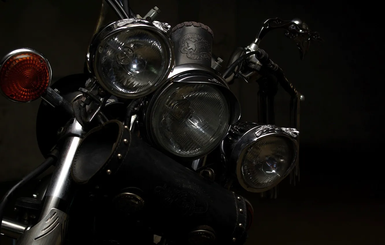 Photo wallpaper lights, leather, bike, chrome