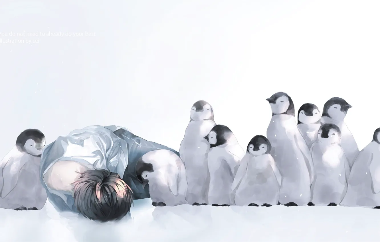 Photo wallpaper snow, penguins, guy, Chicks, by 世