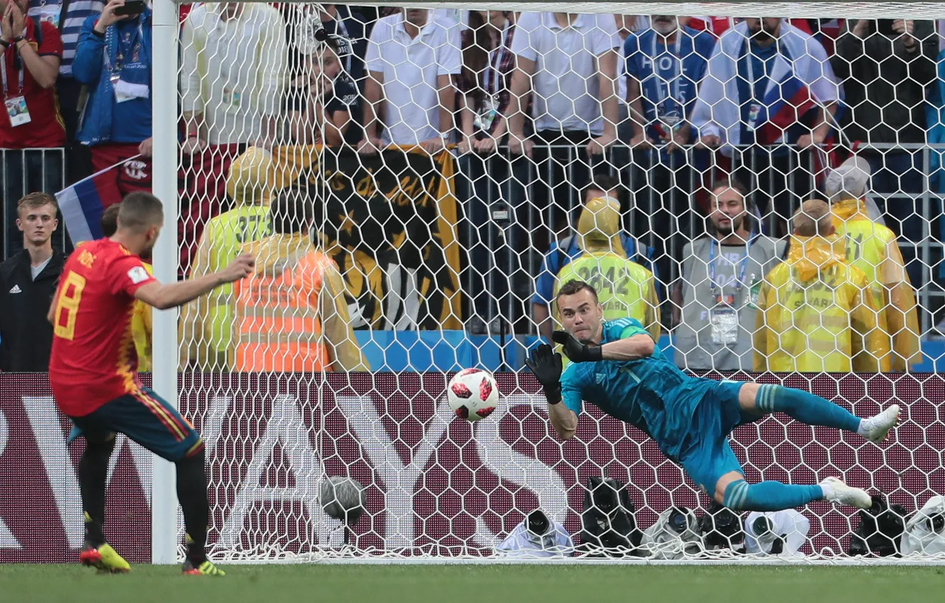 Photo wallpaper Russia, Spain, Russia, penalty, Akinfeev, Spain, World Cup 2018, save