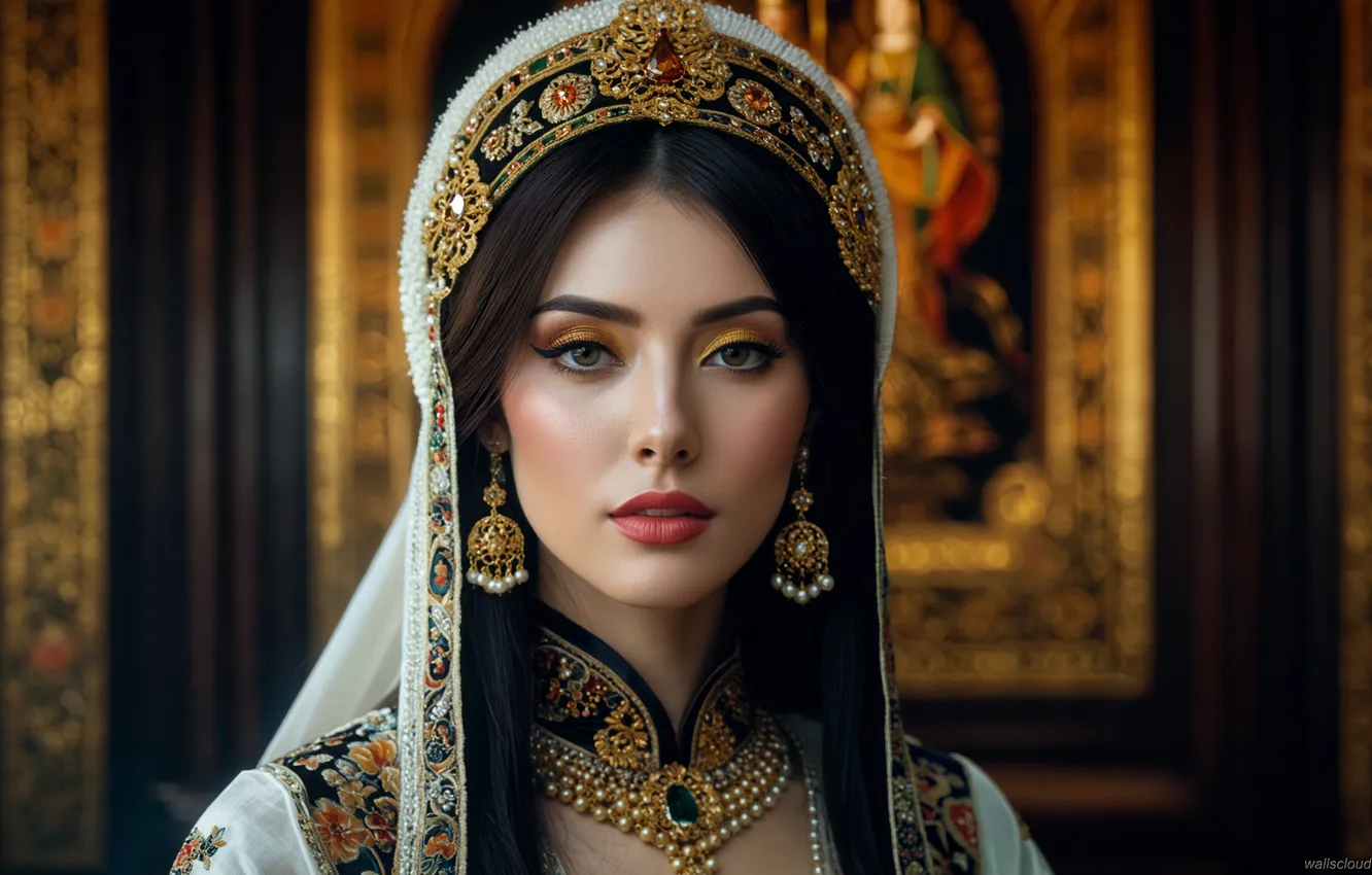 Photo wallpaper girl, portrait, temple