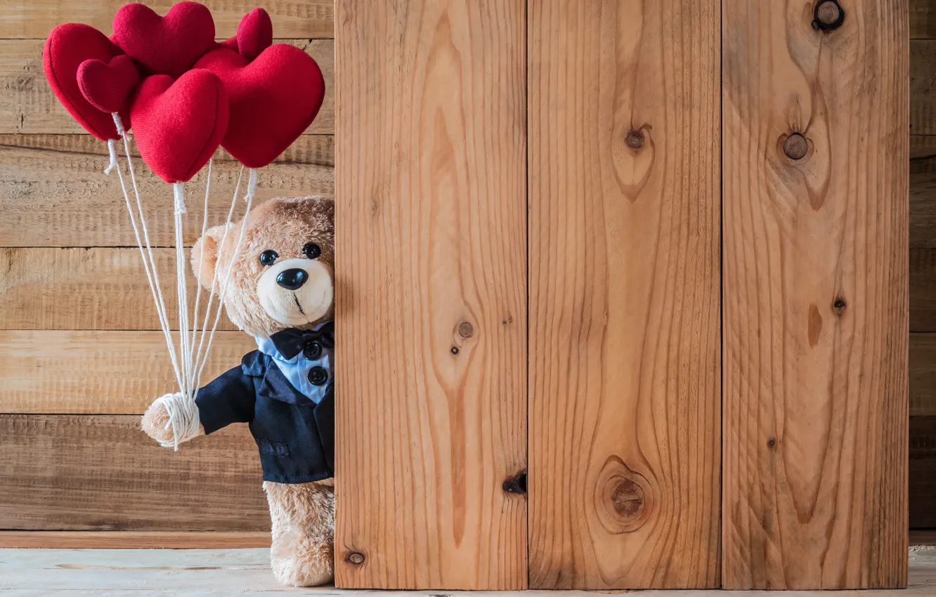 Photo wallpaper love, toy, heart, bear, hearts, red, love, bear