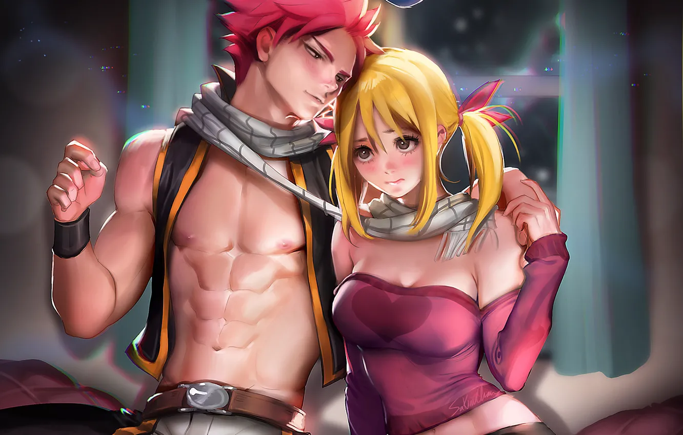 Photo wallpaper love, anime, art, pair, handsome, fairy tail, Lucy, Natsu Dragneel