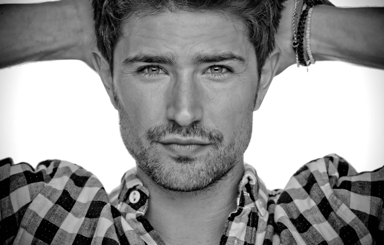 Photo wallpaper face, actor, black and white, male, shirt, Matt Dallas, Matt Dallas