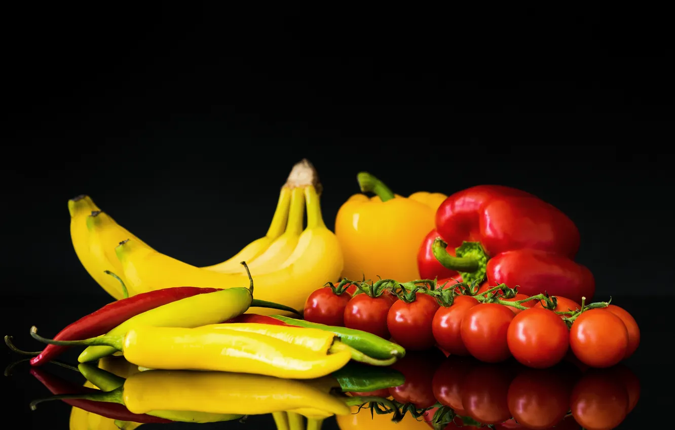 Photo wallpaper background, bananas, pepper, vegetables, tomatoes