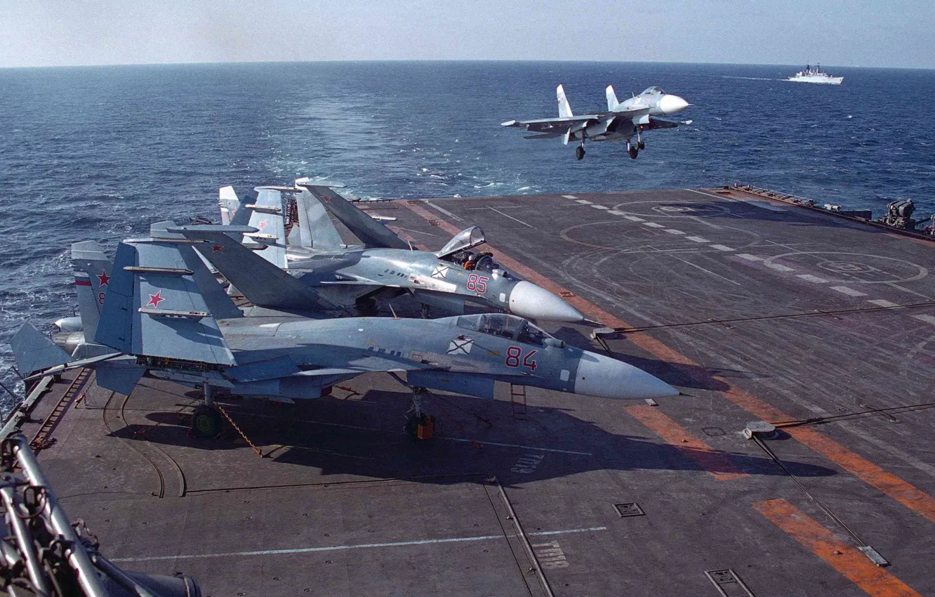 Photo wallpaper fighter, deck, Su-33, Navy, landing on the deck