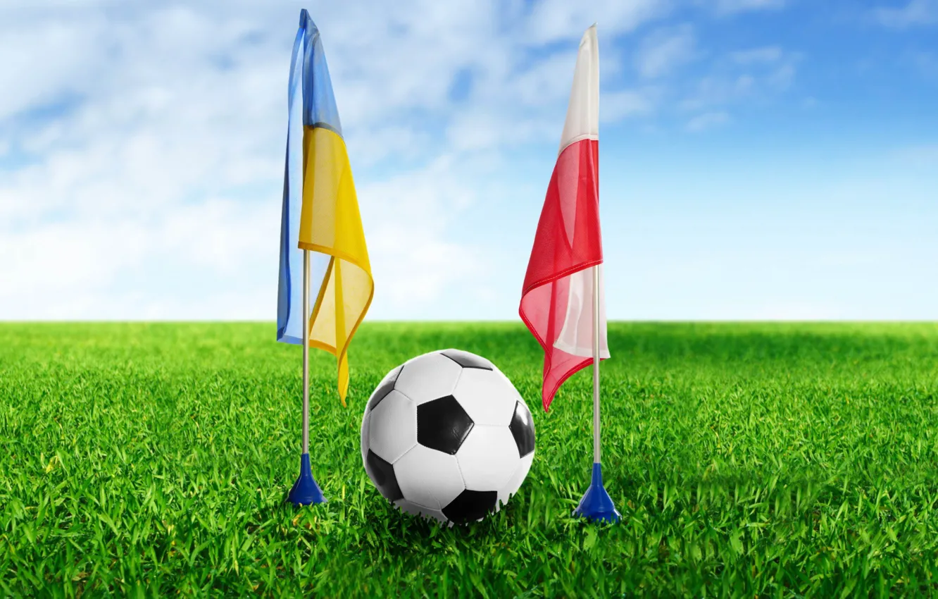 Photo wallpaper wallpaper, sport, football, flags, Ukraine, ball, Poland