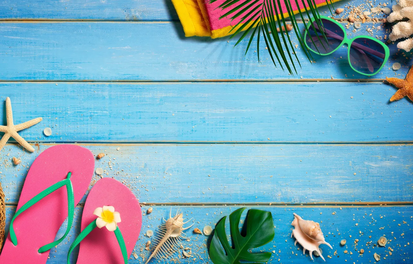 Photo wallpaper beach, summer, stars, stay, glasses, shell, summer, beach