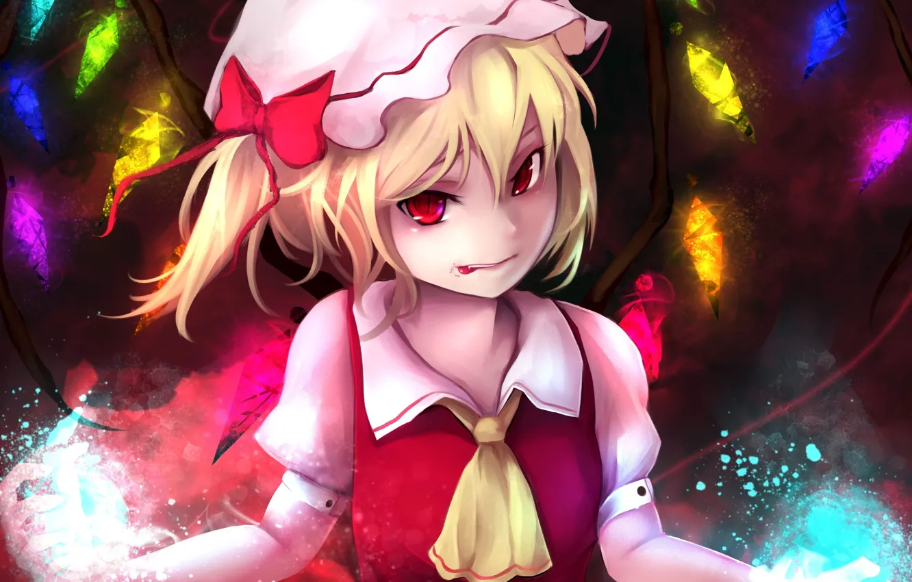 Photo wallpaper look, girl, smile, magic, wings, the demon, touhou, art