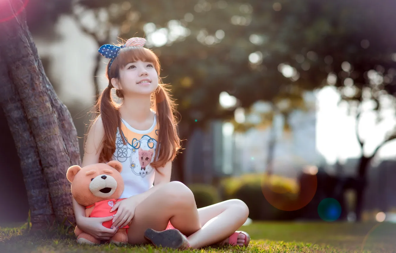 Photo wallpaper mood, bear, girl