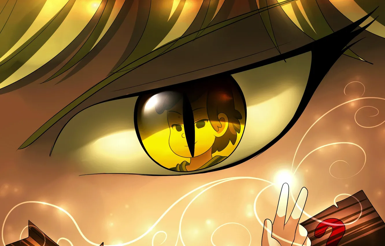 Photo wallpaper look, Bill Cipher, reflection, eyes