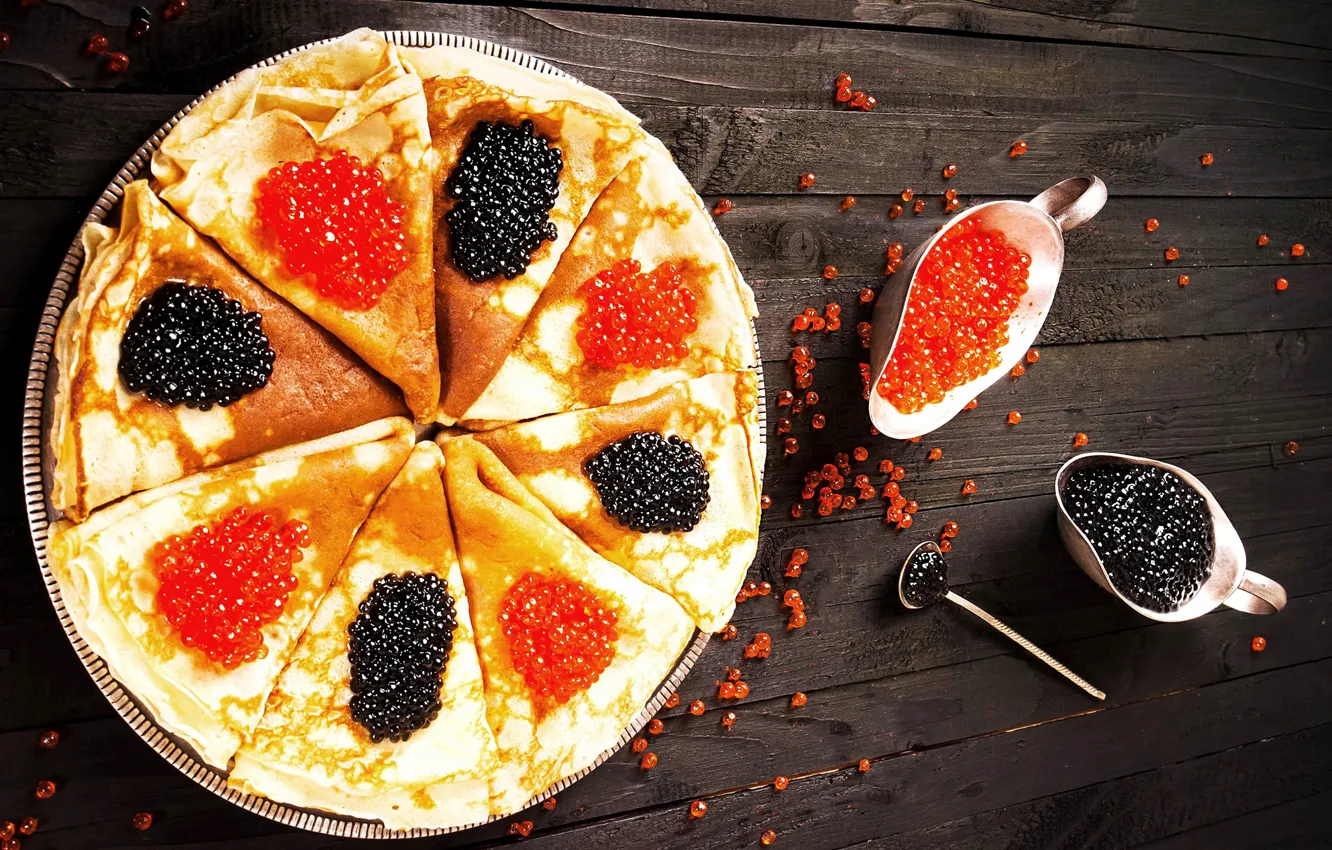 Photo wallpaper pancakes, caviar, pancakes