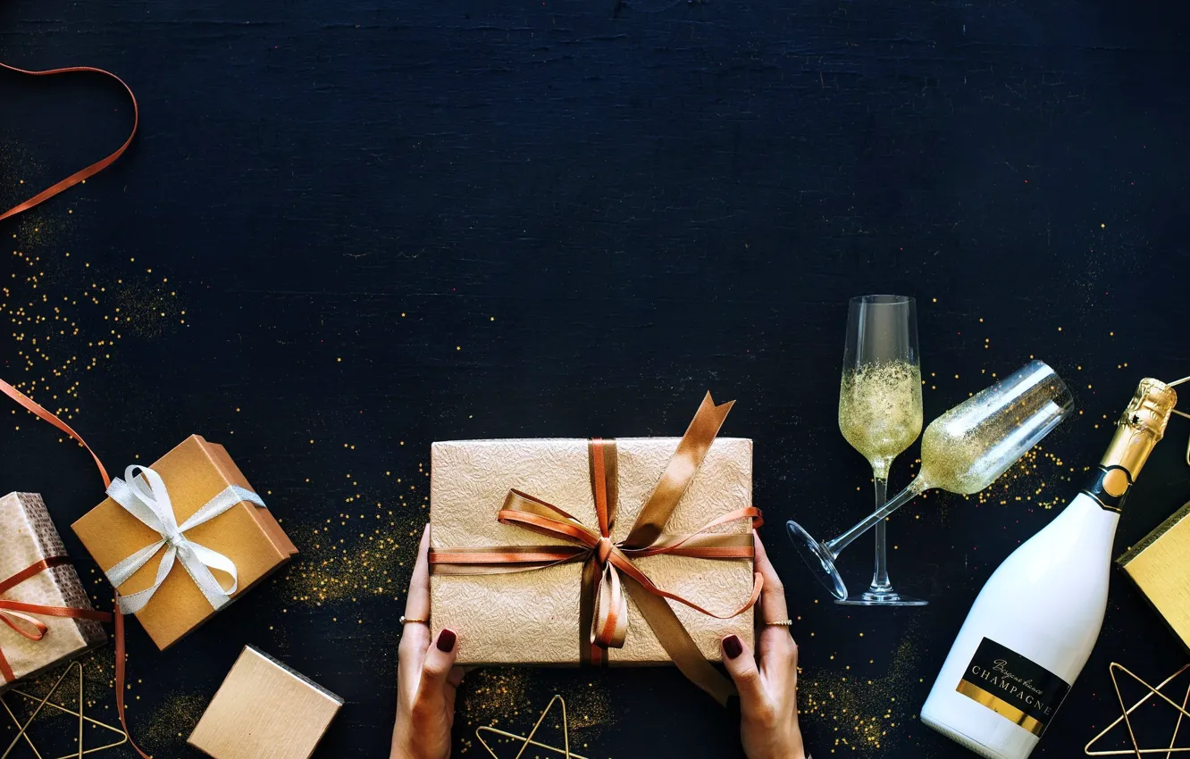 Photo wallpaper gift, glass, bottle